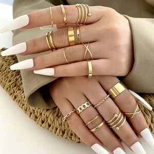 Gold Geometric Splice Minimalist Ring Set 16pc